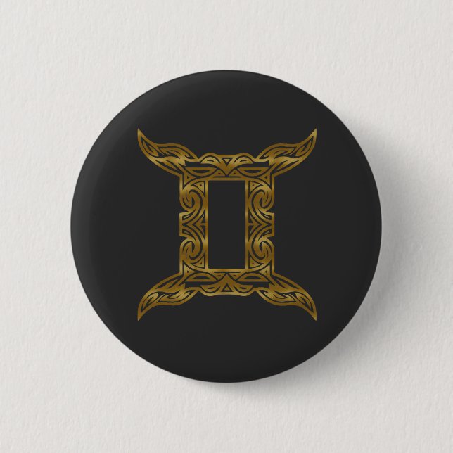 Gemini Zodiac - Tribal Gold 2 Inch Round Button (Front)