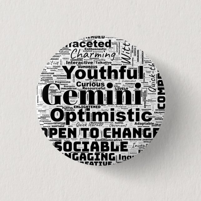 Gemini Zodiac Word Cloud Inspiration Button (Front)