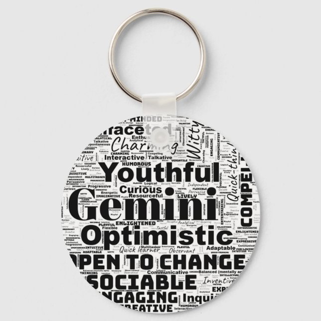 Gemini Zodiac Word Cloud Inspiration Keychain (Front)