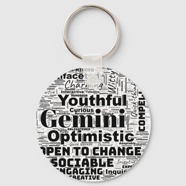 Gemini Zodiac Word Cloud Inspiration Keychain (Front)