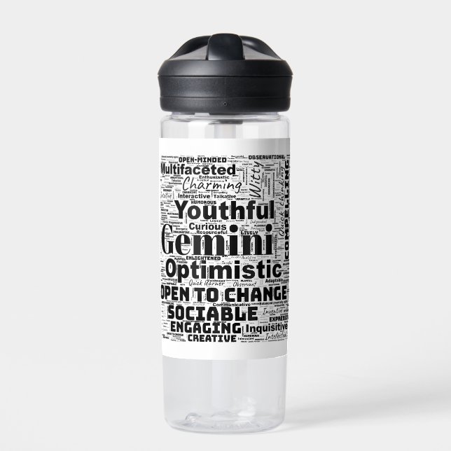 Gemini Zodiac Word Cloud Inspiration Water Bottle (Front)