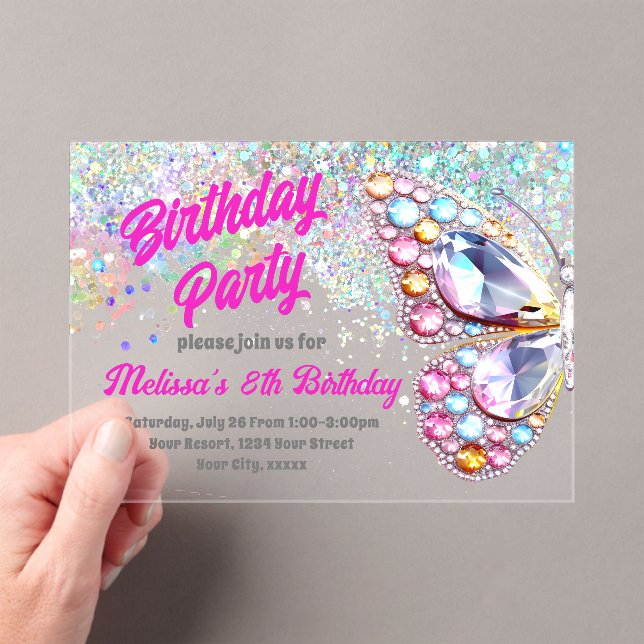 Gems butterfly Birthday Invitation (Insitu (Handheld))