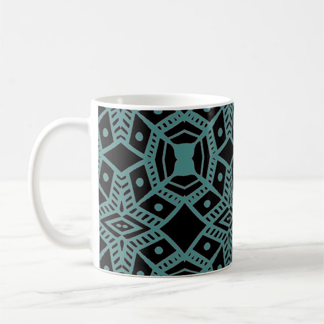 Gems Tribal Black & Turquoise Motif Mug café (Gauche)