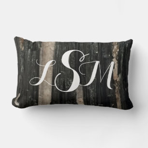 Gemstone Black and White Striped Gem Add Monogram Lumbar Pillow