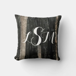 Gemstone Black and White Striped Gem Add Monogram Throw Pillow