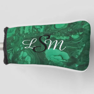 Gemstone Bright Green Marbled Abstract Monogram Golf Head Cover