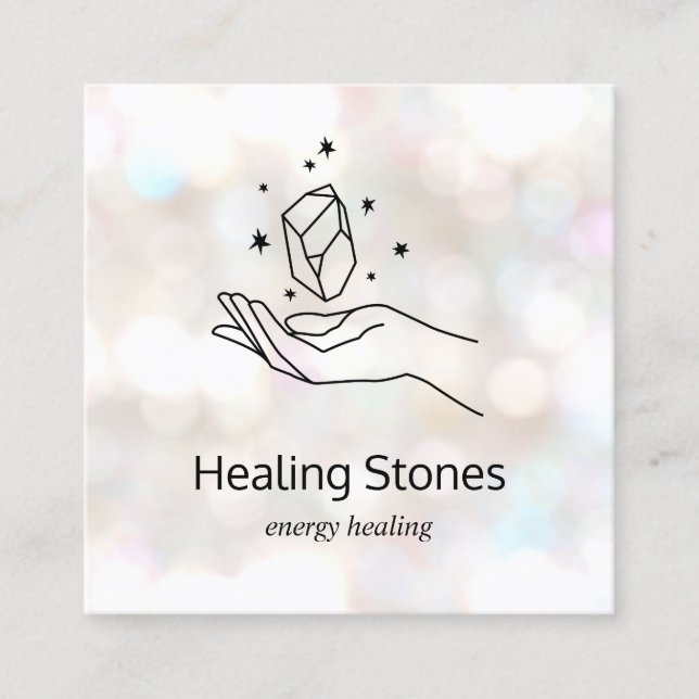 Gemstone Chakra Energy Reiki Practitioner Square Business Card (Front)