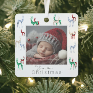 Gemstone Crystal Reindeer Baby's First Christmas Metal Ornament