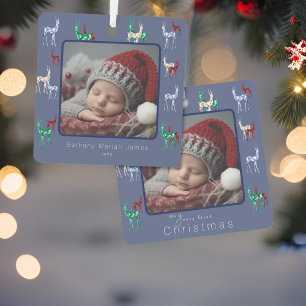 Gemstone Crystal Reindeer Baby's First Christmas Metal Ornament