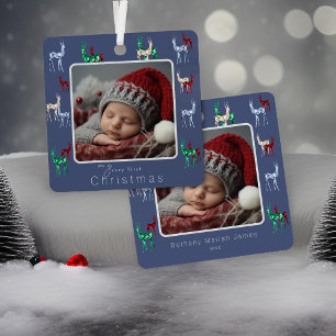 Gemstone Crystal Reindeer Baby's First Christmas Metal Ornament