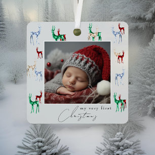 Gemstone Crystal Reindeer Baby's First Christmas Metal Ornament