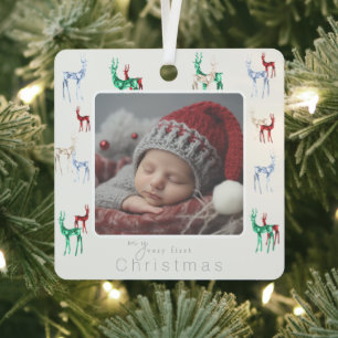 Gemstone Crystal Reindeer Baby's First Christmas Metal Ornament
