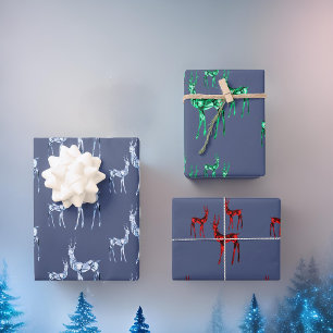 Gemstone Crystal Reindeer Christmas Pattern  Wrapping Paper Sheet