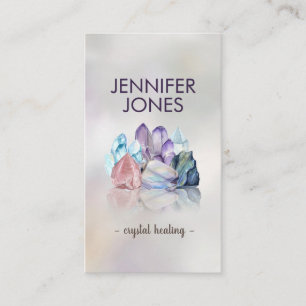Gemstone Crystals Cluster on mother of pearl Business Card