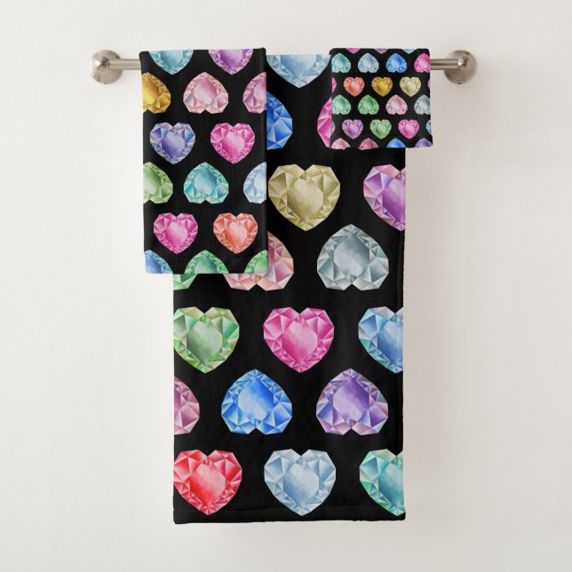 Gemstone Diamond Heart Cute Pretty Pastel Princess Bath Towel Set (Insitu)