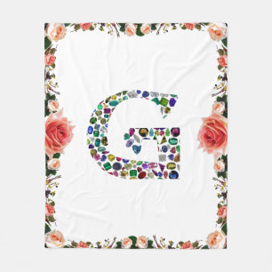 Gemstone Diamond Initial G Monogram Art Fleece Blanket