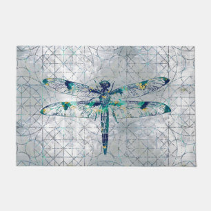 Gemstone Dragonfly on sacred geometry pattern Doormat