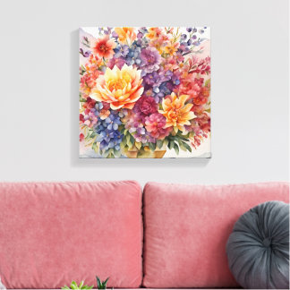 Gemstone Elegance Vibrant Watercolor Floral Master Canvas Print