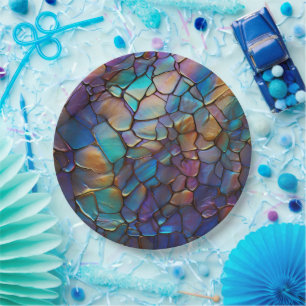 Gemstone Elements Opal Colourful  Mix Pattern Paper Plate
