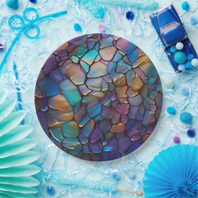 Gemstone Elements Opal Colourful  Mix Pattern Paper Plate (Party)