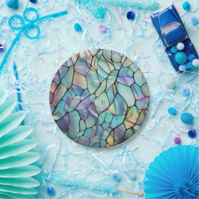 Gemstone Elements Opal Colourful  Mix Pattern Paper Plate (Party)