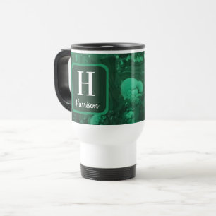 Gemstone Family Initial Monogram Green Abstract Travel Mug