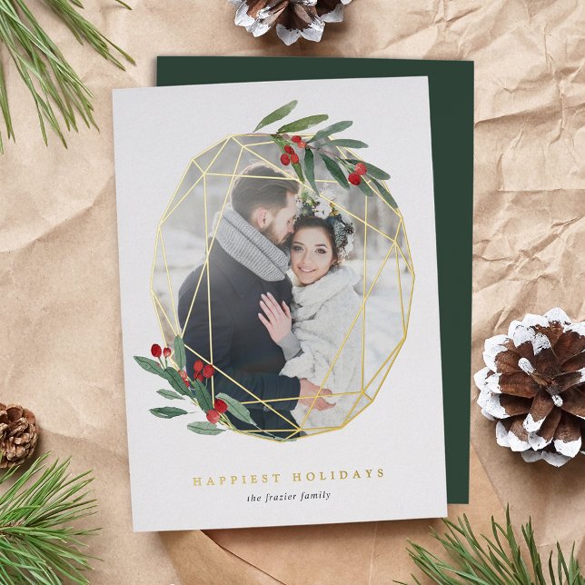 Gemstone | Geometric Botanical Photo Foil Holiday Card (Creator Uploaded)