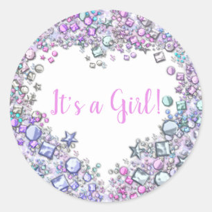 Gemstone Girl Baby Shower Sticker   Customizable