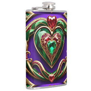Gemstone Gold Filigree Heart & Snake Love Venus Hip Flask