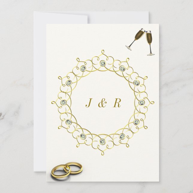 Gemstone Gold Frame Wedding Invitation Template (Back)