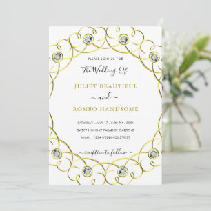 Gemstone Gold Frame Wedding Invitation Template