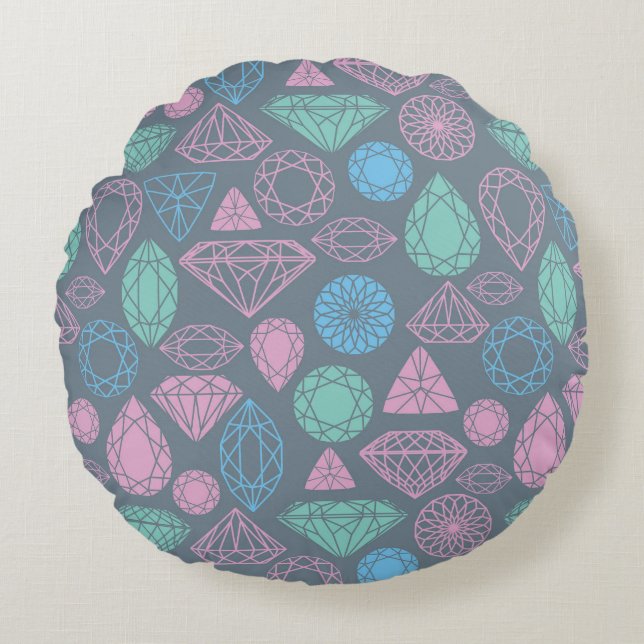Gemstone Icon Pattern Round Pillow (Front)