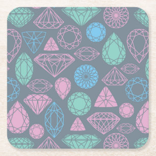 Gemstone Icon Pattern Square Paper Coaster