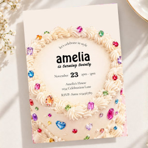 Gemstone Jewelled Cake Birthday Jewel Rhinestone  Invitation