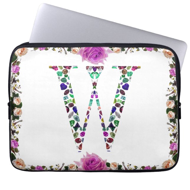 Gemstone Monogram Letter W Laptop Sleeve (Front)