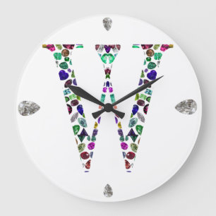 Gemstone Monogram Letter W Large Clock