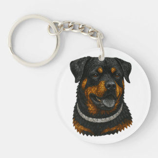 Gemstone Mosaic Rottweiler Portrait Keychain