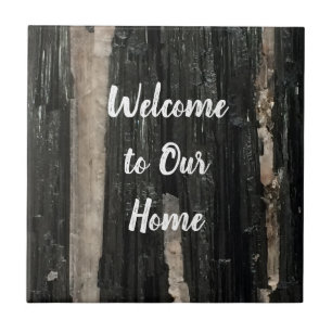 Gemstone Photo Black and White Striped Welcome Tile