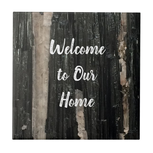 Gemstone Photo Black and White Striped Welcome Tile (Front)