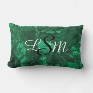 Gemstone Photo Bright Green Swirls Monogram Lumbar Pillow