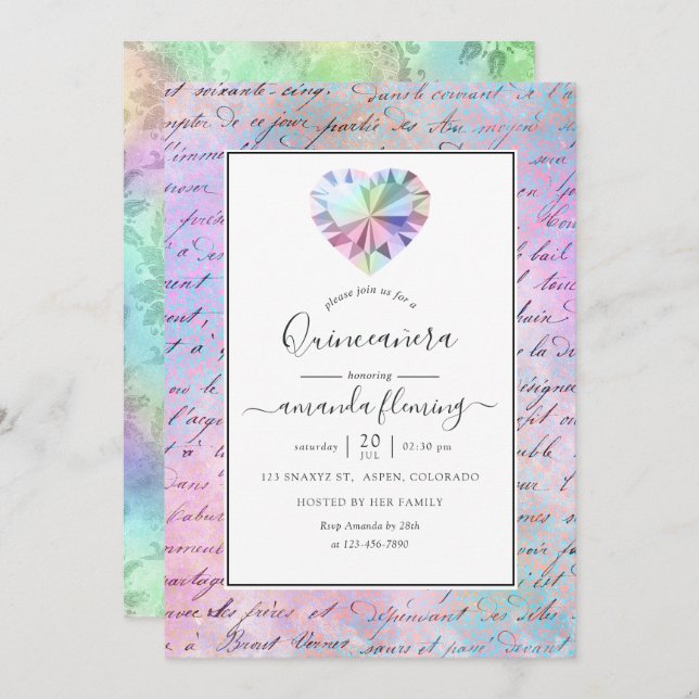 Gemstone Quinceañera Invitation (Front/Back)