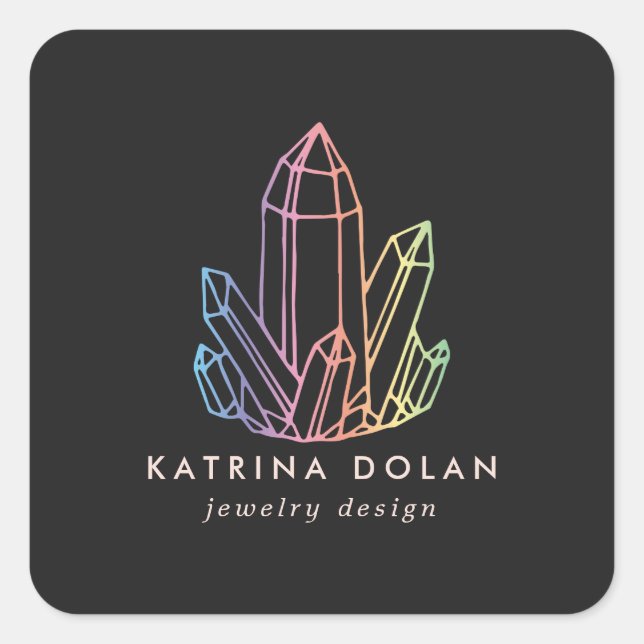 Gemstone Rainbow Quartz Crystal Business Logo Square Sticker (Front)