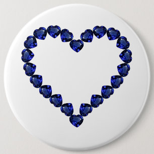 Gemstone Sapphire Blue Heart 6 Inch Round Button
