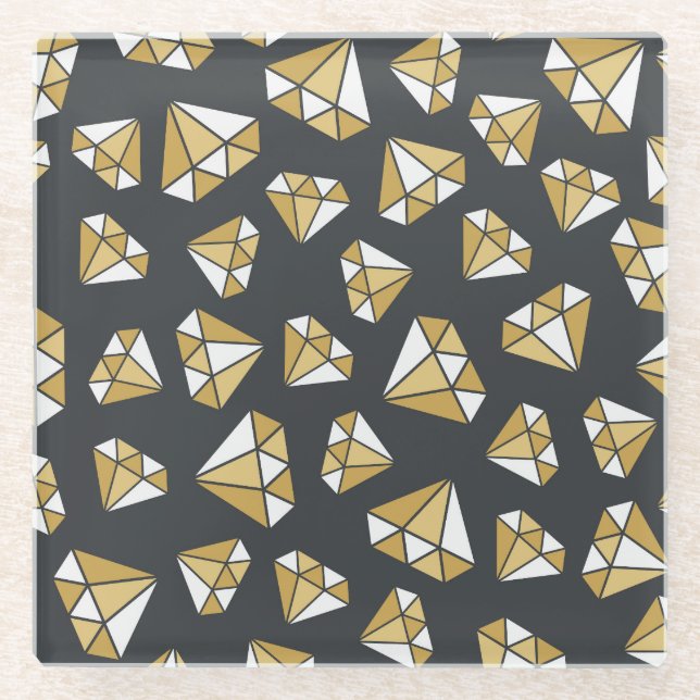 Gemstone Themed Vintage Seamless Pattern. Glass Coaster (Front)