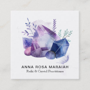 * Gemstone Watercolor Gem Universe Reiki Crystal Square Business Card