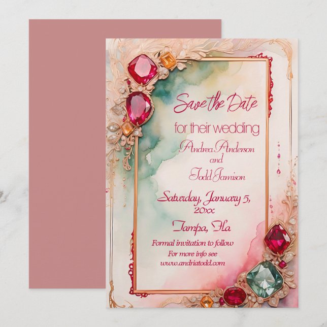 Gemstone wedding  save the date (Front/Back)