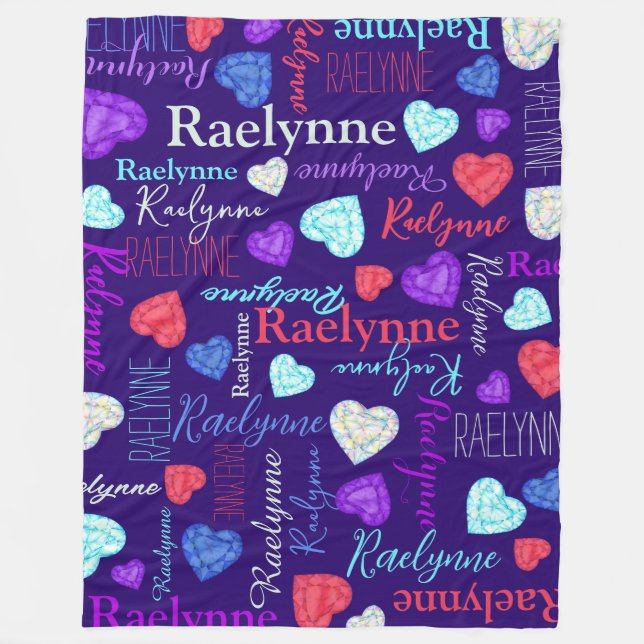 Gemstones hearts custom name colorful Raelynne Fleece Blanket (Front)