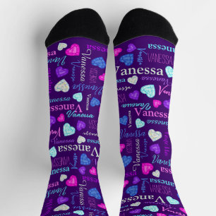 Gemstones hearts custom name colourful Vanessa Socks