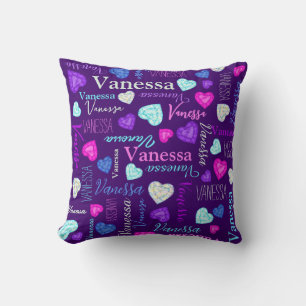 Gemstones hearts custom name colourful Vanessa  Throw Pillow
