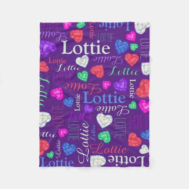 Gemstones hearts custom name lottie colourful fleece blanket (Front)